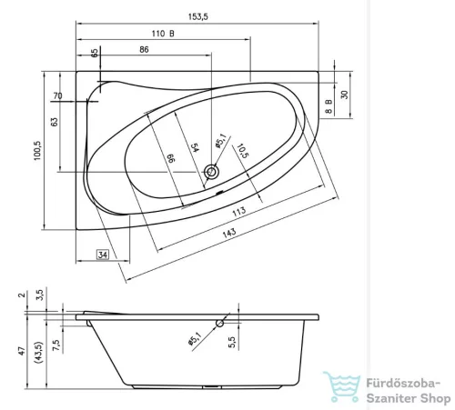 Riho Aryl 153x100 aszimmetrikus sarokkád jobbos
