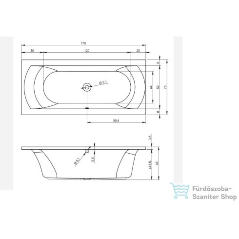 Riho Lima 170x75 egyenes fürdőkád