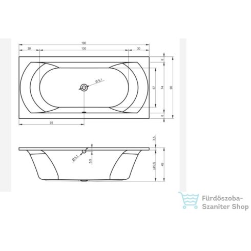 Riho Lima 190x90 egyenes fürdőkád