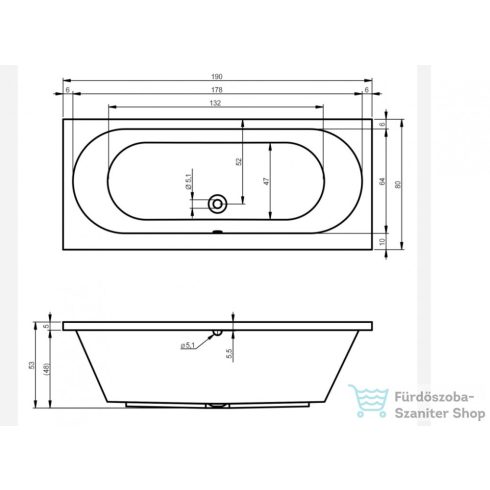 Riho Carolina 190x80 egyenes fürdőkád