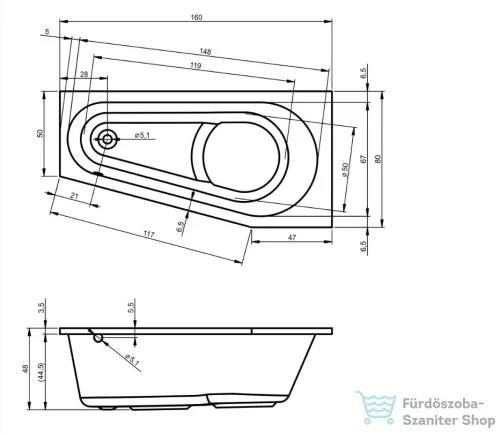 Riho Delta 160x80 aszimmetrikus sarokkád balos