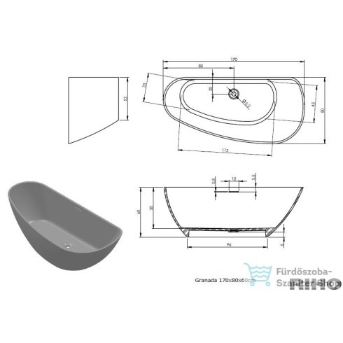 RIHO SOLID SURFACE GRANADA 170X80 Szabadon Álló Kád