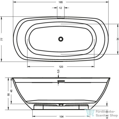 RIHO  SOLID SURFACE BILO 165x77 Szabadon Álló Kád