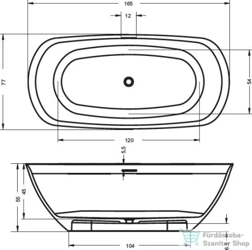 RIHO  SOLID SURFACE BILO 165x77 Szabadon Álló Kád
