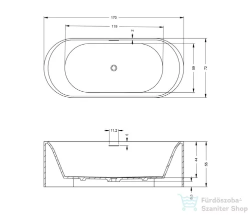 Riho VALOR Solid Surface 170x72 cm szabadonálló kád B130001105