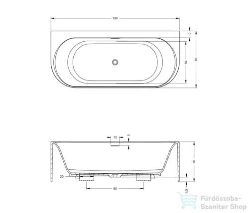 Riho VALOR B2W falhoz illeszthető Solid Surface 180x80 cm-es kád B131001105
