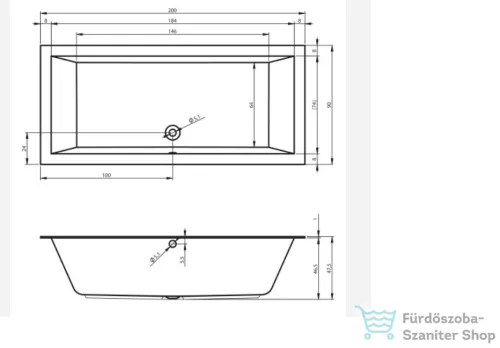 Riho Lugo 200x90 egyenes fürdőkád