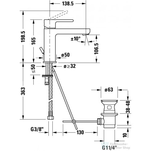 Duravit B.2 M mosdócsaptelep automata leeresztővel,króm B21020001010