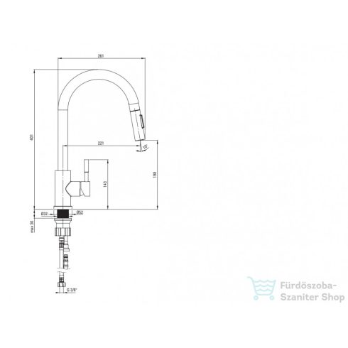 Deante Lima mosogató csaptelep kihúzható kifolyóval rozsdamentes acél BBM_F72M
