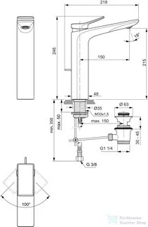 Ideal Standard CONCA magasított mosdó csaptelep, automata leeresztővel, króm BC757AA