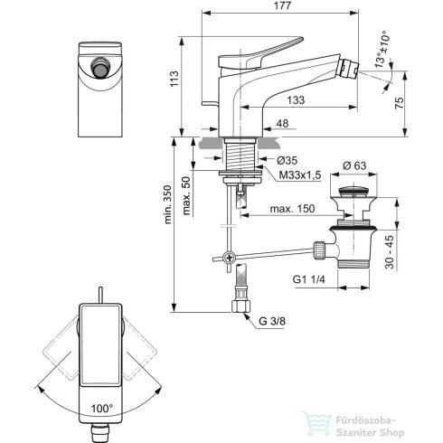 Ideal Standard CONCA egykaros bidé csaptelep automata leeresztővel,Króm BC760AA