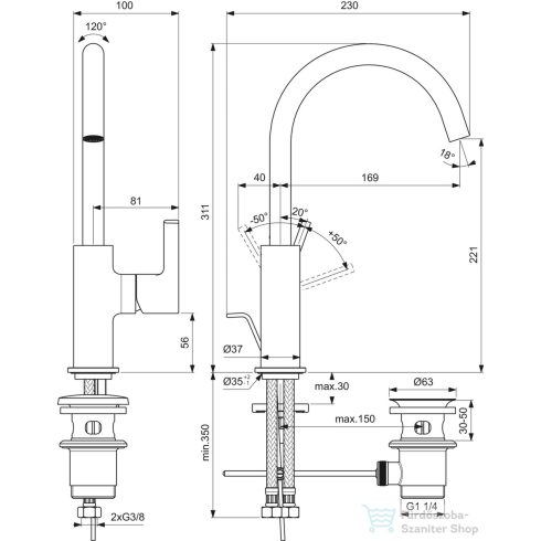 Ideal Standard JOY magasított mosdó csaptelep automata leeresztővel,Króm BC777AA
