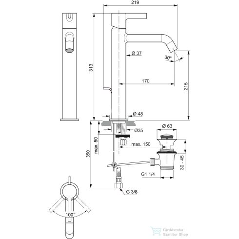 Ideal Standard JOY magasított mosdó csaptelep automata leeresztővel,Brushed gold BC781A2
