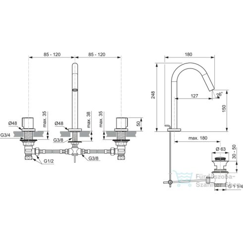 Ideal Standard JOY 3 üléses mosdó csaptelep automata leeresztővel,Magnetic grey BC783A5