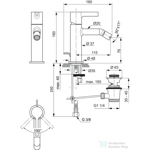 Ideal Standard JOY egykaros bidé csaptelep automata leeresztővel,Króm BC784AA