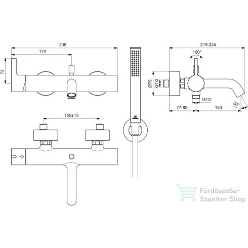 Ideal standard JOY kádtöltő csaptelep zuhanyszettel,Magnetic grey BC787A5