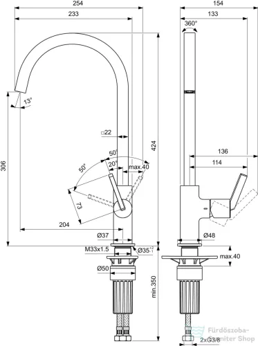 Ideal Standard GUSTO mosogató csaptelep,Silver storm BD411GN