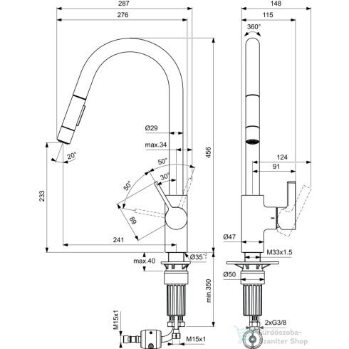 Ideal Standard GUSTO kihúzható fejes,2 funkciós mosogató csaptelep,Magnetic grey BD416A5