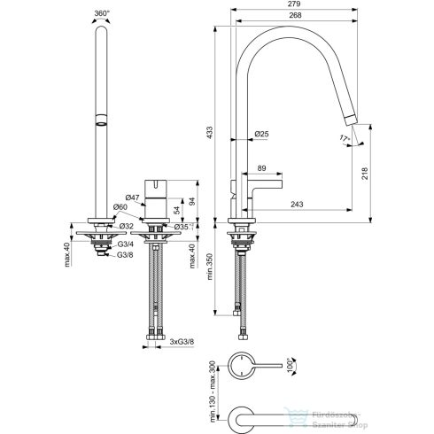 Ideal Standard GUSTO 2 üléses mosogató csaptelep,Króm BD422AA