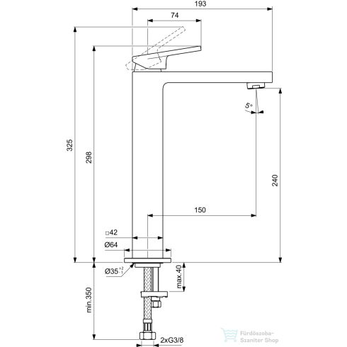 Ideal Standard EXTRA magasított mosdó csaptelep leeresztő nélkül,Magnetic grey BD507A5