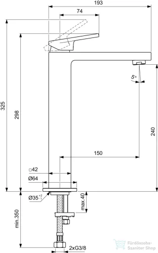Ideal Standard EXTRA magasított mosdó csaptelep leeresztő nélkül,Magnetic grey BD507A5