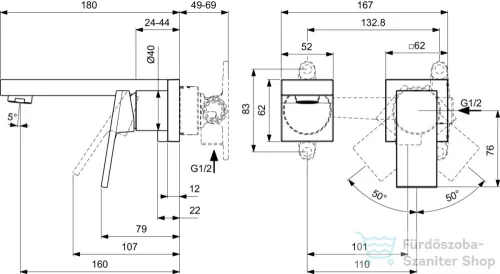 Ideal Standard EXTRA falsík alatti mosdó csaptelep 16 cm-es kifolyóval,alaptest nélkül,Silver storm BD509GN