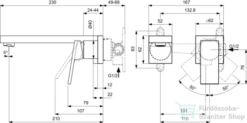 Ideal Standard EXTRA falsík alatti mosdó csaptelep 21 cm-es kifolyóval,alaptest nélkül,Króm BD510AA