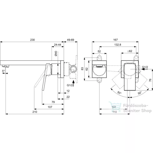 Ideal Standard EXTRA falsík alatti mosdó csaptelep 21 cm-es kifolyóval,alaptest nélkül,Silver storm BD510GN