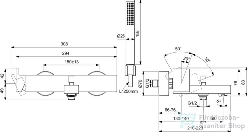 Ideal standard EXTRA kádtöltő csaptelep zuhanyszettel,Brushed gold BD514A2