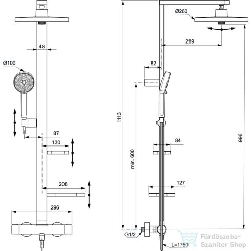Ideal Standard Ceratherm Alu+ termosztátos zuhanyrendszer, rozé BD583RO