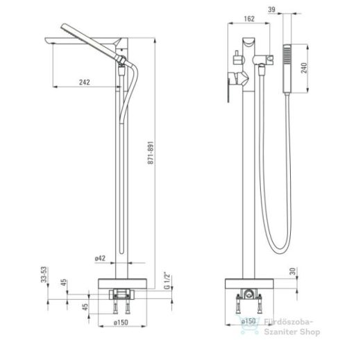 Deante ALPINIA szabadonálló kádtöltő csaptelep, króm BGA 017M