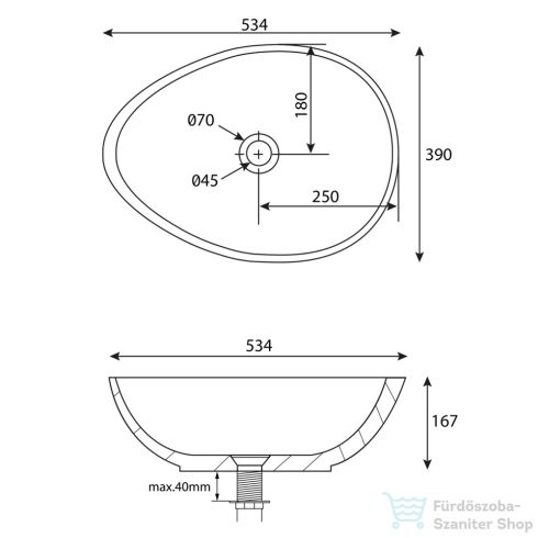 Sapho PUNC beton mosdó, 53x17x39cm, beige (BH7000)