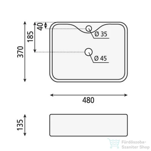 Sapho BALENA  mosdó, lefolyó nélkül 48x13,5x37 cm BH7013