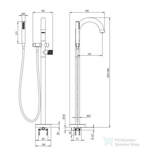 Deante SILIA HEXA szabadonálló kádtöltő csaptelep zuhanyszettel, szálcsiszolt acél BHS_F17N