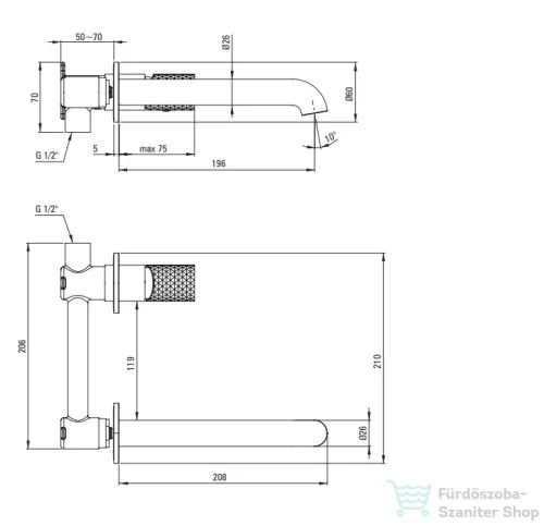 Deante SILIA HEXA falsík alatti mosdó csaptelep, leeresztő nélkül, szálcsiszolt arany BHS_R54L
