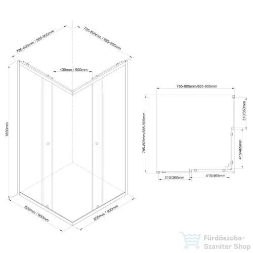 AQUALINE AGGA BLACK zuhanykabin, 900x900mm, matt fekete profil/transzparent üveg (BLF909)