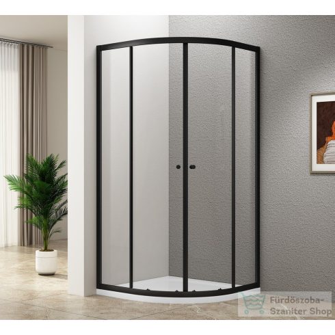 AQUALINE ARLETA BLACK íves zuhanykabin, 900x900mm, matt fekete profil/transzparent üveg (BLS900)