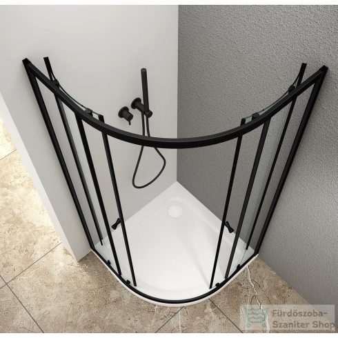AQUALINE ARLETA BLACK íves zuhanykabin, 900x900mm, matt fekete profil/transzparent üveg (BLS900)