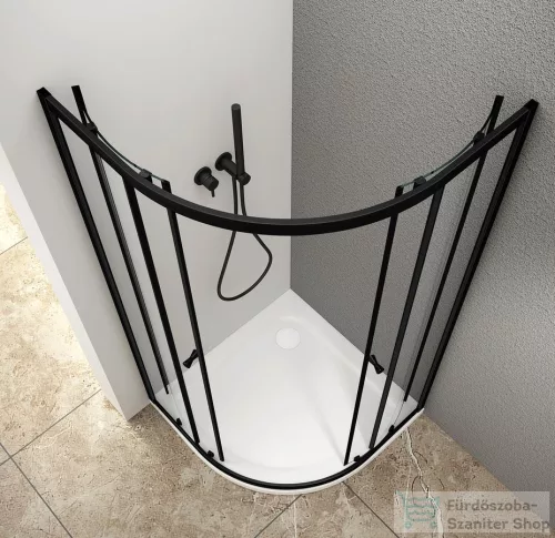 AQUALINE ARLETA BLACK íves zuhanykabin, 900x900mm, matt fekete profil/transzparent üveg (BLS900)