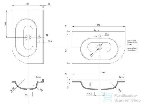 Sapho PULSE Öntöttmárvány mosdó 750x44x450mm, bal BM752