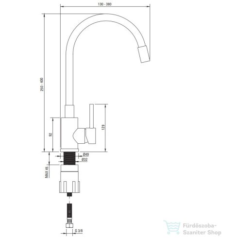 Deante LUNO mosogató csaptelep rugalmas kifolyóval, szürke-szálcsiszolt acél BOC_S720