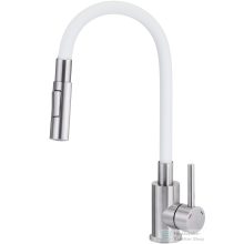   Deante LUNO mosogató csaptelep rugalmas kifolyóval, 2 funkció, fehér-szálcsiszolt acél BOC_W740