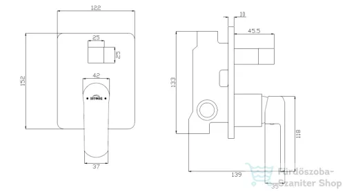Invena SIROS falsík alatti kád/zuhany csaptelep belső egységgel,matt fekete BP-90-4K2-A