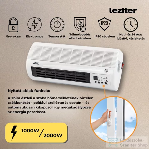 Leziter Thira elektromos fali fűtőtest 1000W/2000W BPT-2000B-4501L-ERP