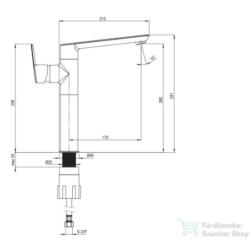 Deante ARNIKA magasított mosdó csaptelep, leeresztő nélkül, fekete BQA_N20K