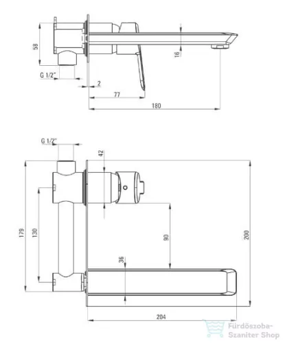 Deante Arnika Nero fali mosdó csaptelep, leeresztő nélkül,  matt fekete BQA N54L