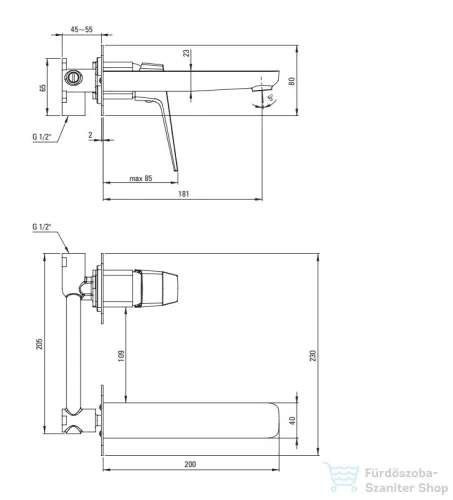 Deante BLUR falsík alatti mosdó csaptelep, leeresztő nélkül,  króm BQL_054L