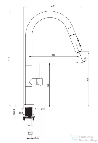 Deante OLFATO mosogató csaptelep kihúzható kifolyóval, szálcsiszolt arany BQO_R72M