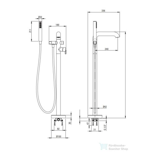 Deante SILIA szabadonálló kádöltő csaptelep,zuhanyszettel, szálcsiszolt acél BQS_F17M