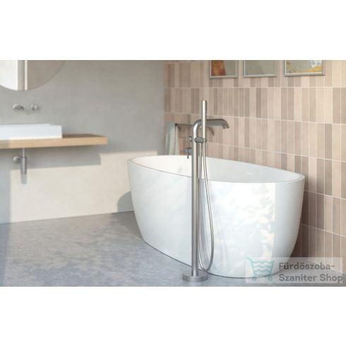Deante SILIA szabadonálló kádöltő csaptelep,zuhanyszettel, szálcsiszolt acél BQS_F17M
